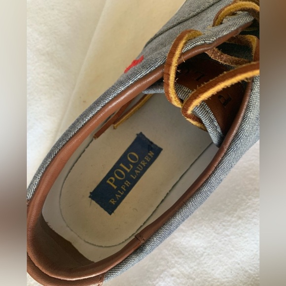 Polo Ralph Lauren Vaughn Gray Canvas Men's Sneakers Shoes Size 9 D Leather Laces - Picture 9 of 13